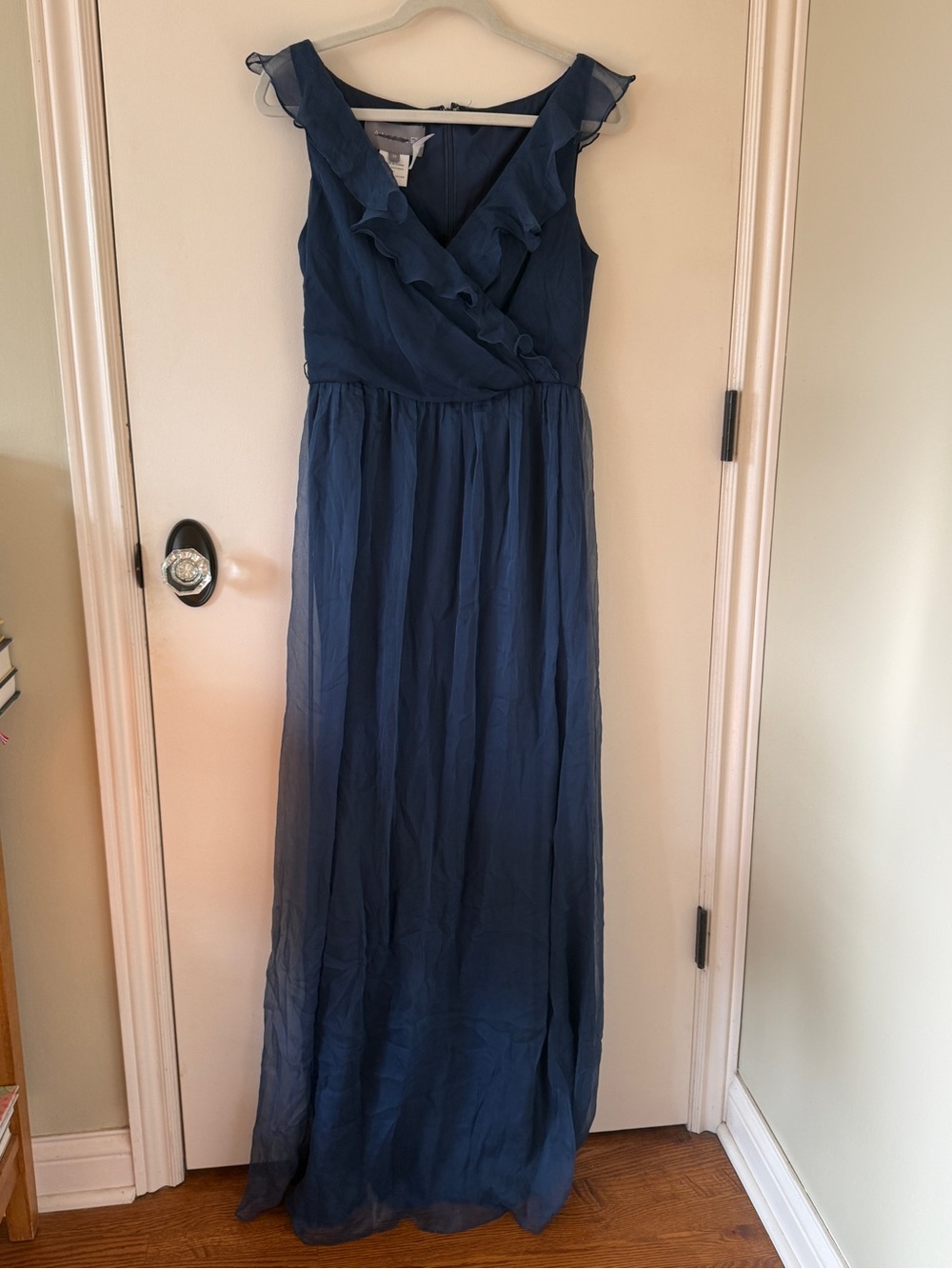 AMSALE Navy Silk Ruffle Dress - Size 10